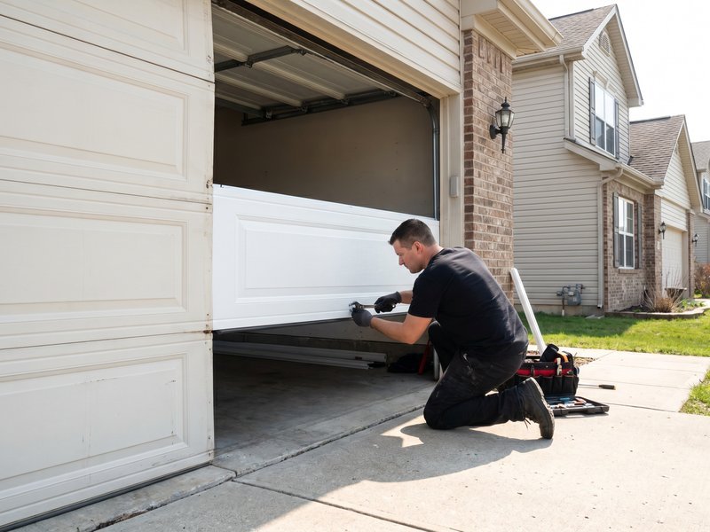 Technician fitting a bottom section into a white door